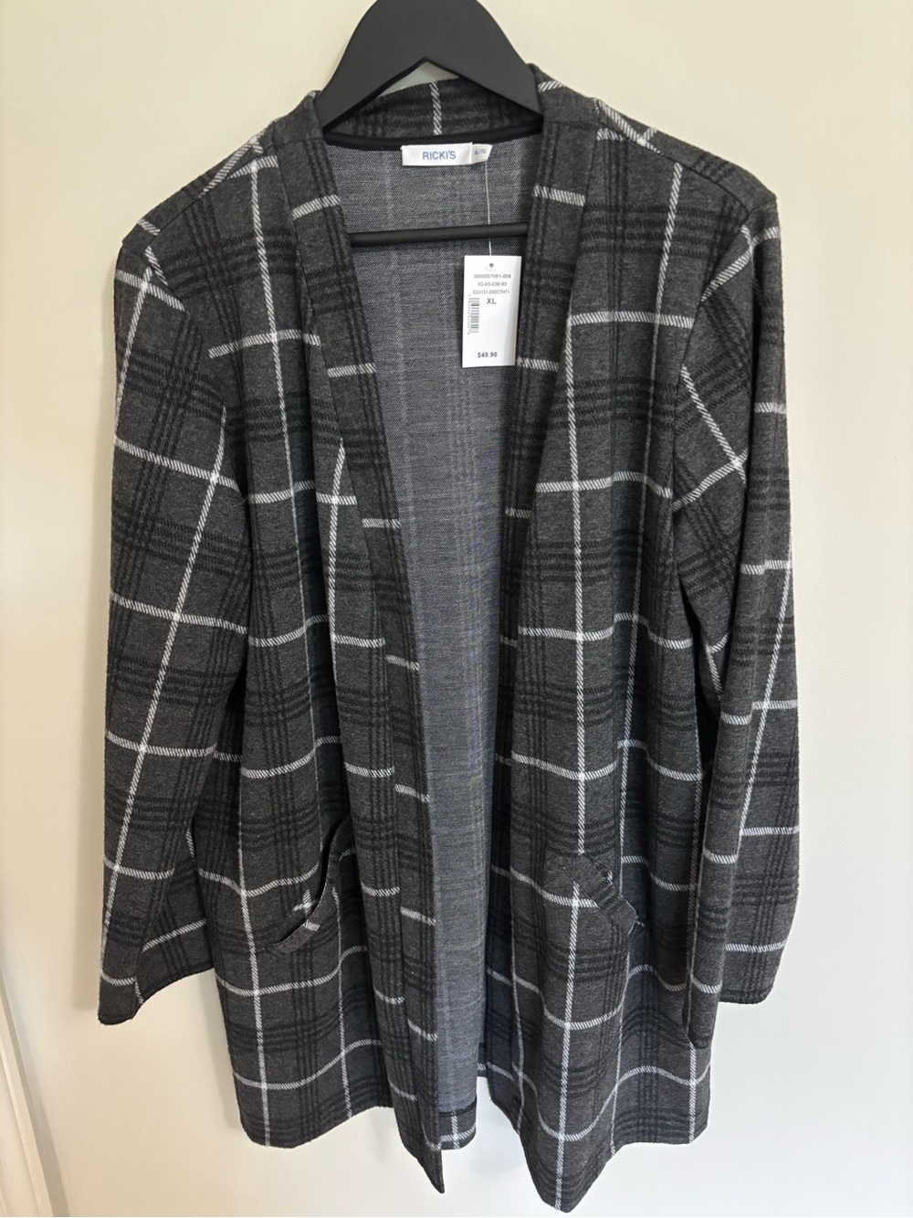 Gray Plaid Open Front Cardigan/jacket
